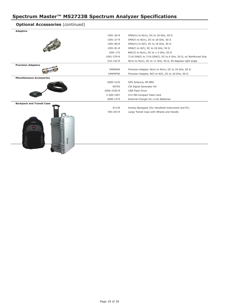 Optional accessories (continued) | Atec Anritsu-MS2723B User Manual | Page 18 / 20