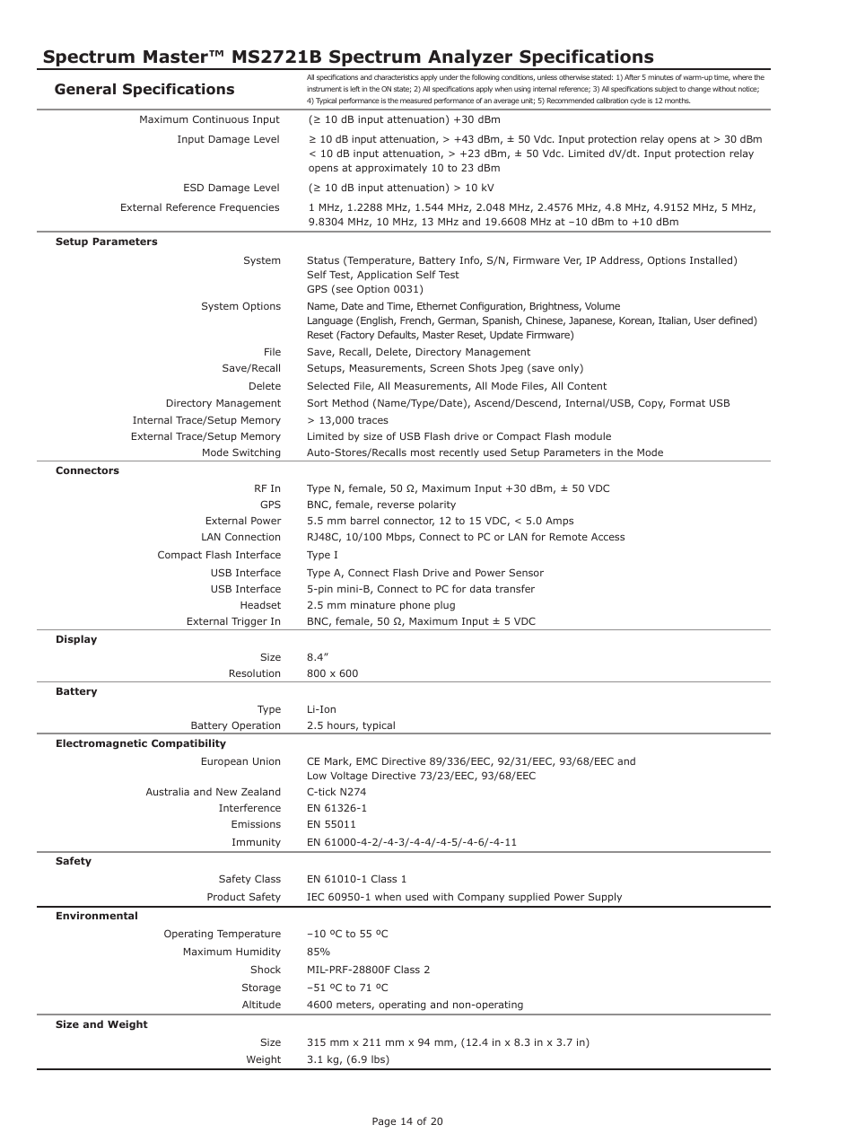 General specifications | Atec Anritsu-MS2721B User Manual | Page 14 / 20