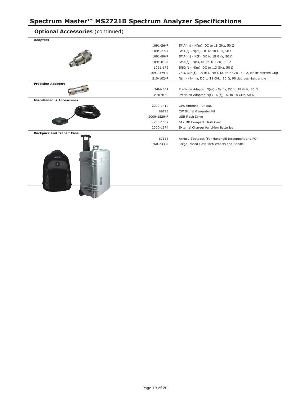 Optional accessories (continued) | Atec Anritsu-MS2721B User Manual | Page 19 / 20