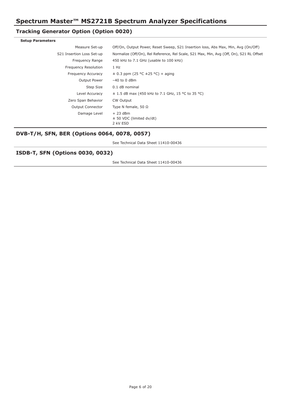 Tracking generator option (option 0020) | Atec Anritsu-MS2721B User Manual | Page 6 / 20