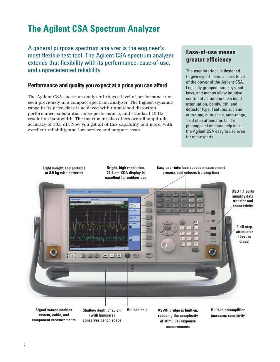 The agilent csa spectrum analyzer, Ease-of-use means greater efficiency | Atec Agilent-N1996A User Manual | Page 2 / 12