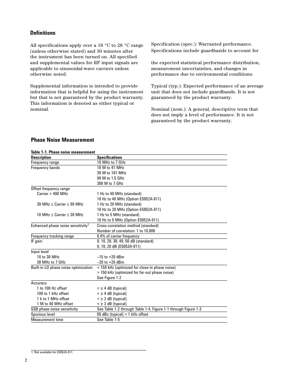 Phase noise measurement, Definitions | Atec Agilent-E5052A User Manual | Page 2 / 16