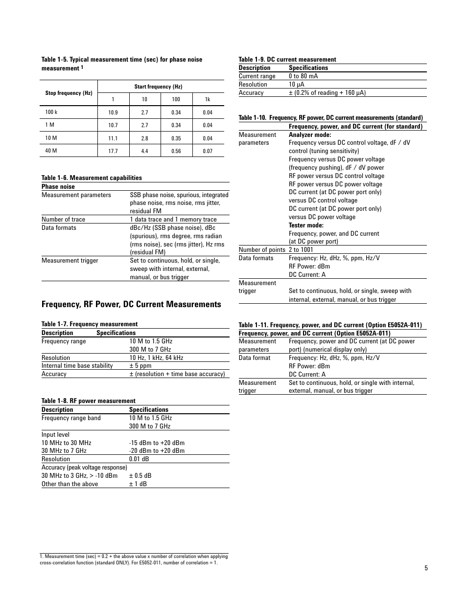 Frequency, rf power, dc current measurements | Atec Agilent-E5052A User Manual | Page 5 / 16