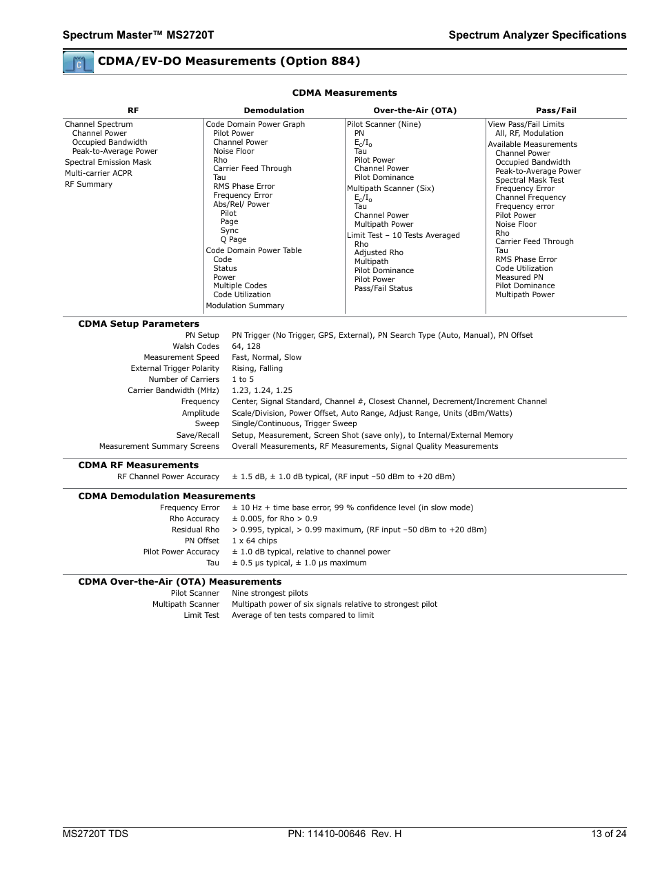 Cdma/ev-do measurements (option 884) | Atec Anritsu-MT2720T User Manual | Page 13 / 24