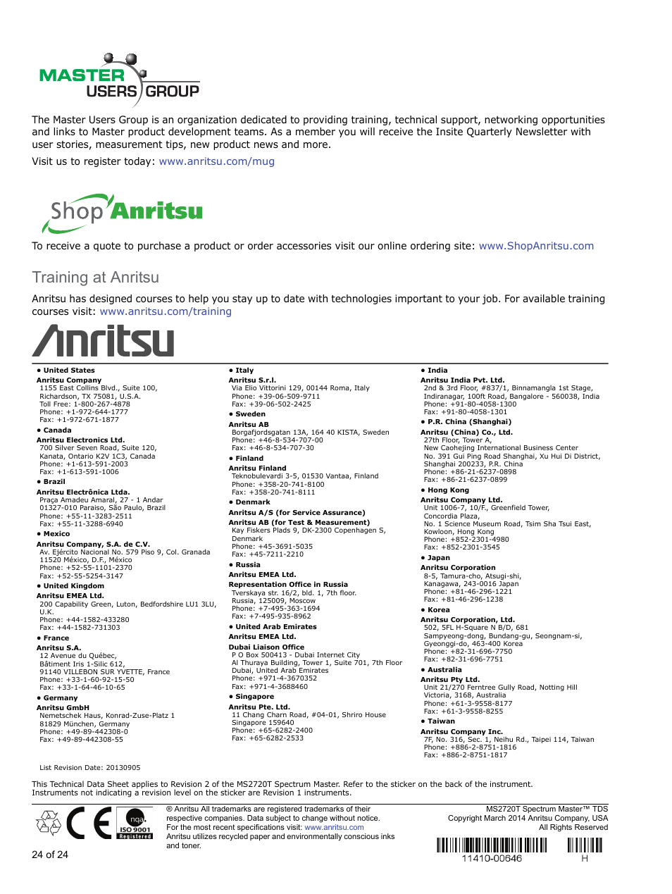 Training at anritsu | Atec Anritsu-MT2720T User Manual | Page 24 / 24