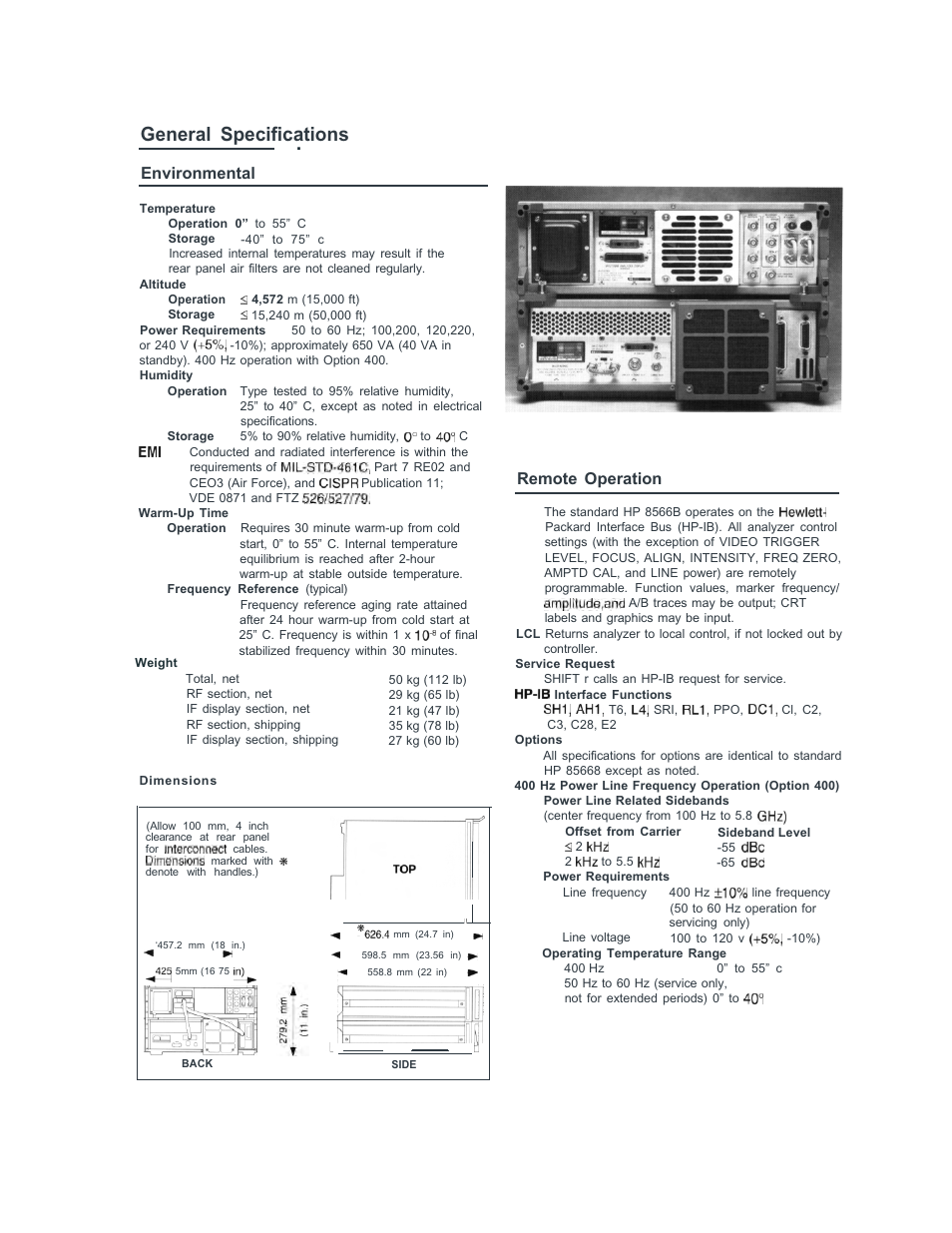 General specifications, Environmental, Remote operation | Atec Agilent-8566B User Manual | Page 13 / 14