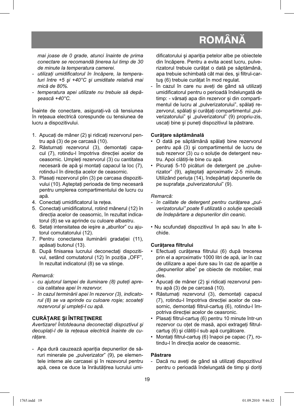 Română | Vitek VT-1765 User Manual | Page 19 / 36