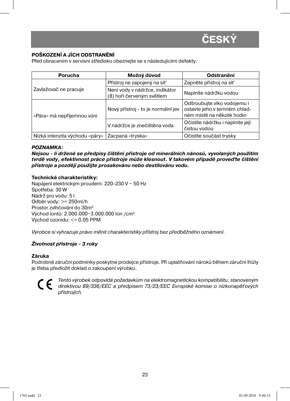 Český | Vitek VT-1765 User Manual | Page 23 / 36