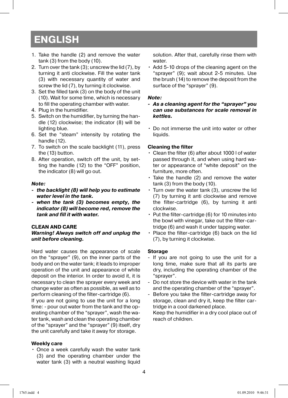 English | Vitek VT-1765 User Manual | Page 4 / 36