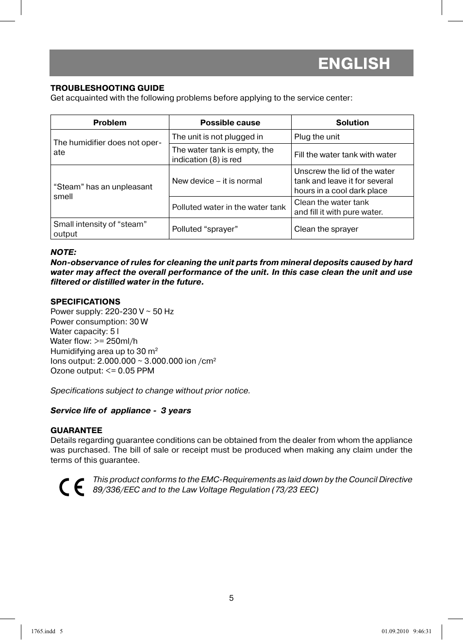 English | Vitek VT-1765 User Manual | Page 5 / 36