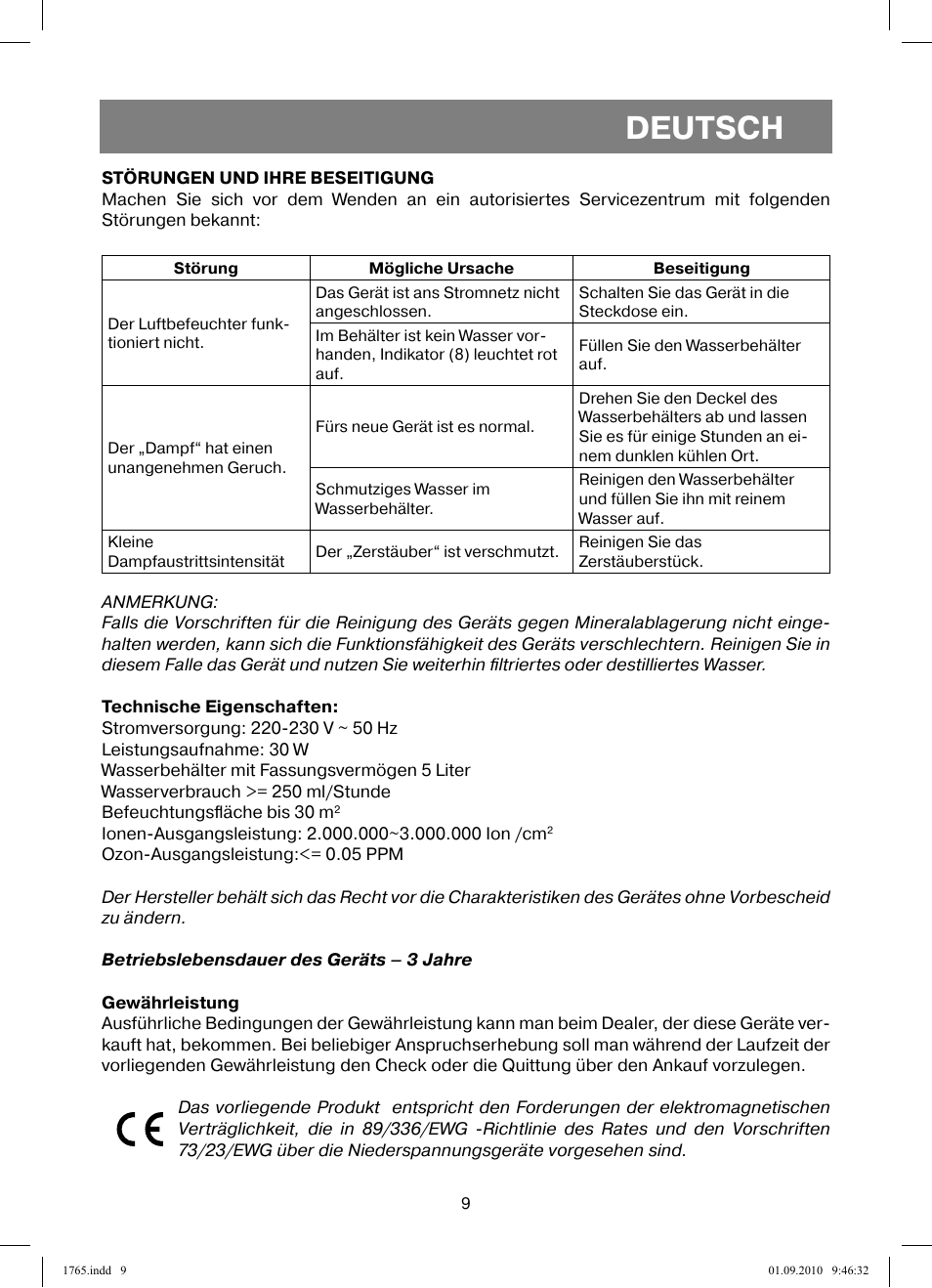 Deutsch | Vitek VT-1765 User Manual | Page 9 / 36