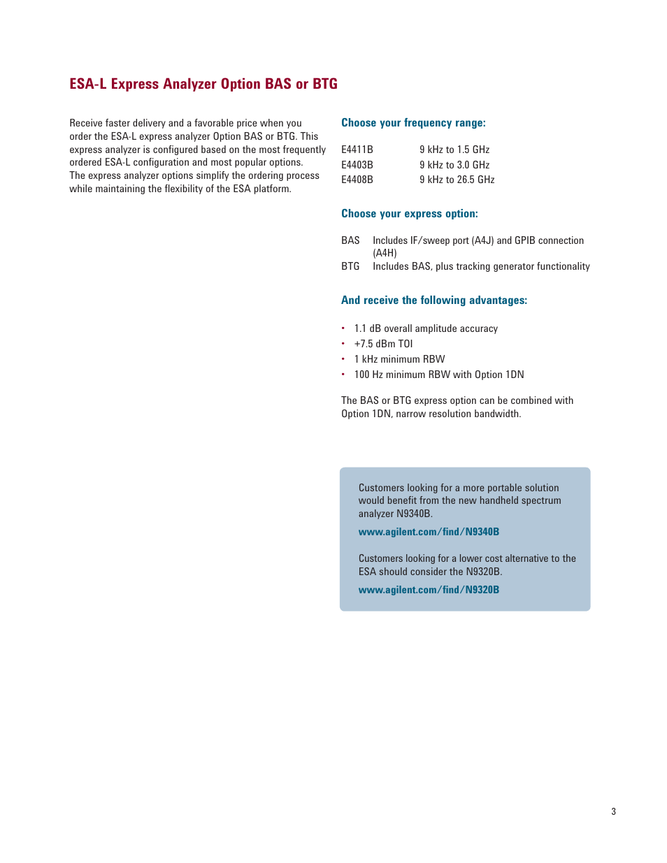 Esa-l express analyzer option bas or btg | Atec Agilent-E4408B User Manual | Page 3 / 15