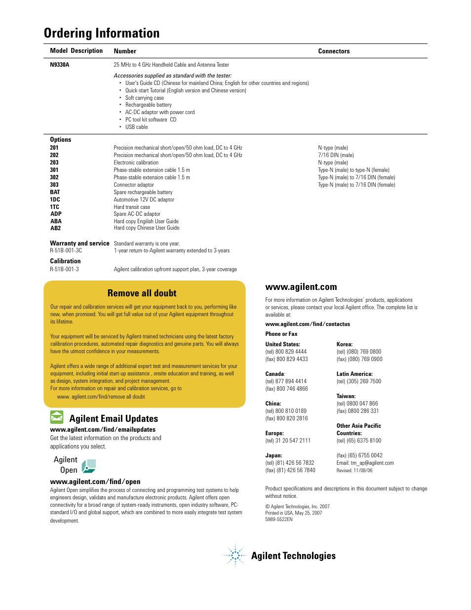 Ordering information, Agilent email updates, Remove all doubt | Agilent open | Atec Agilent-N9330A User Manual | Page 12 / 12