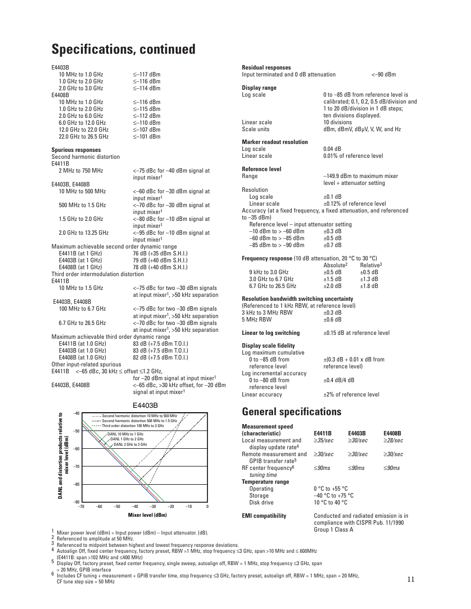 Specifications, continued, General specifications | Atec Agilent-E4411B-03B-08B User Manual | Page 11 / 16