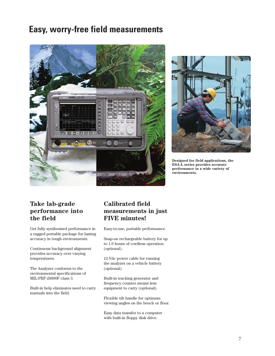Easy, worry-free field measurements, Calibrated field measurements in just five minutes, Take lab-grade performance into the field | Atec Agilent-E4411B-03B-08B User Manual | Page 7 / 16