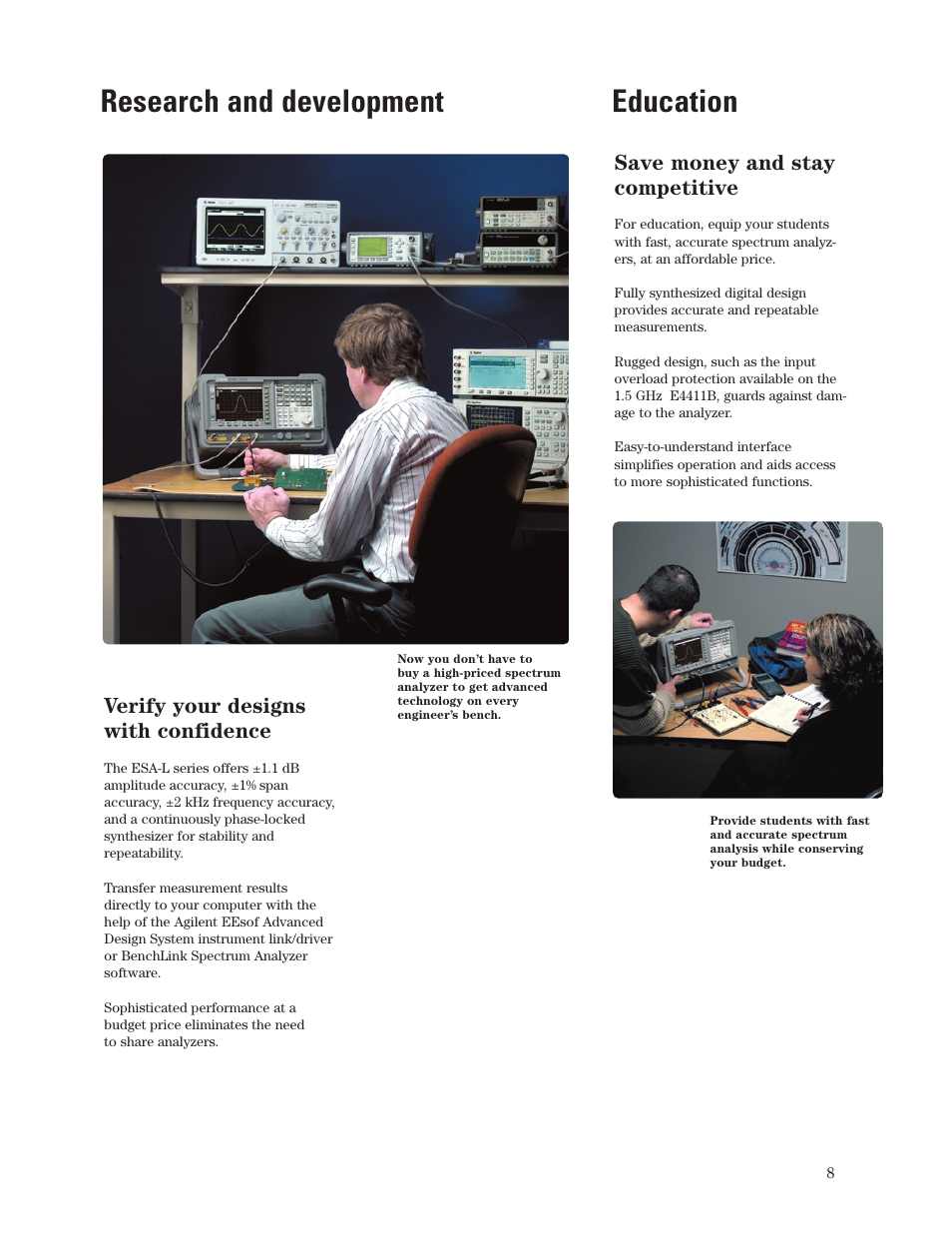 Research and development education, Verify your designs with confidence, Save money and stay competitive | Atec Agilent-E4411B-03B-08B User Manual | Page 8 / 16