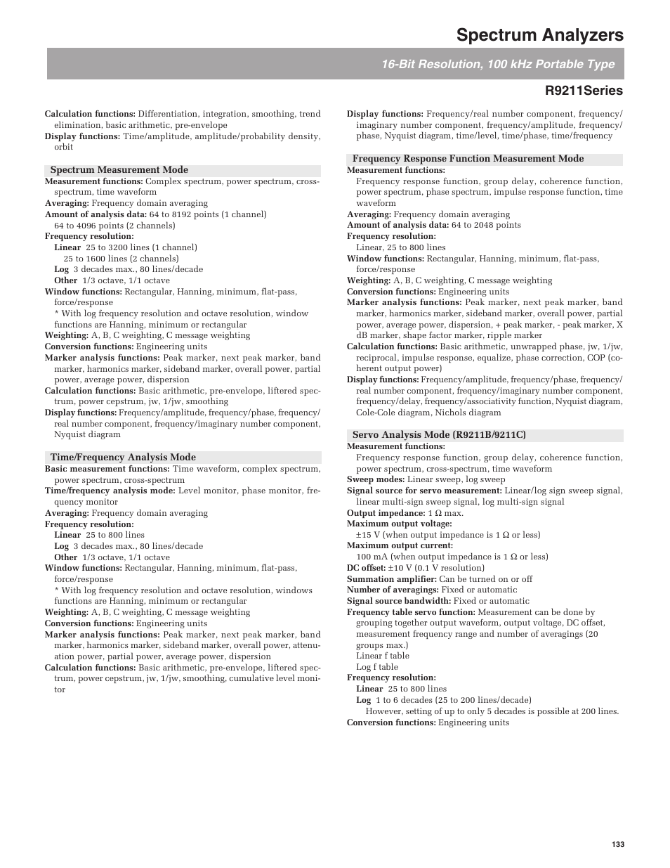 Spectrum analyzers, R9211series, Bit resolution, 100 khz portable type | Atec Advantest-R9211 Series User Manual | Page 4 / 6