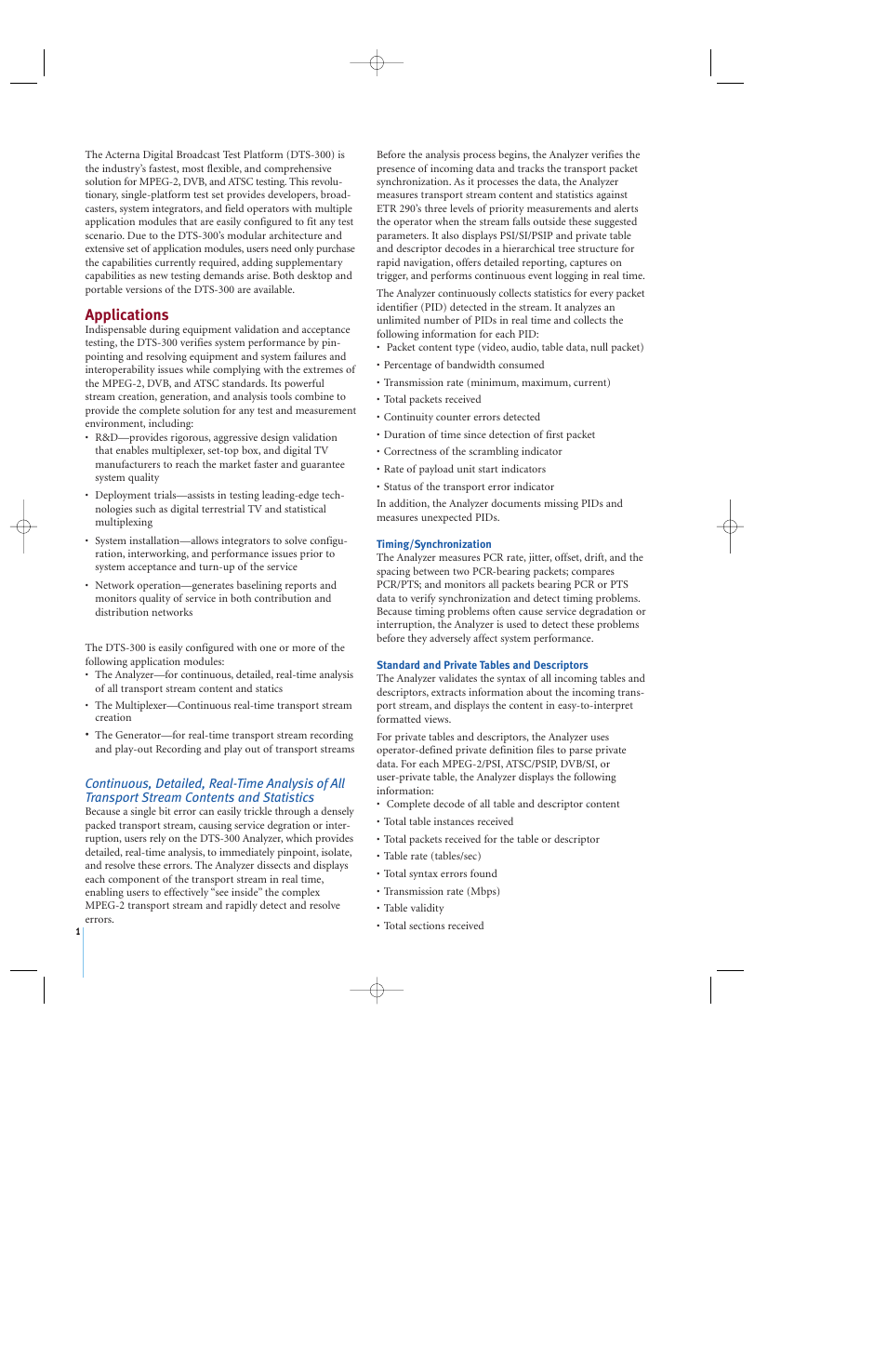 Applications | Atec Acterna-DTS300 User Manual | Page 2 / 12