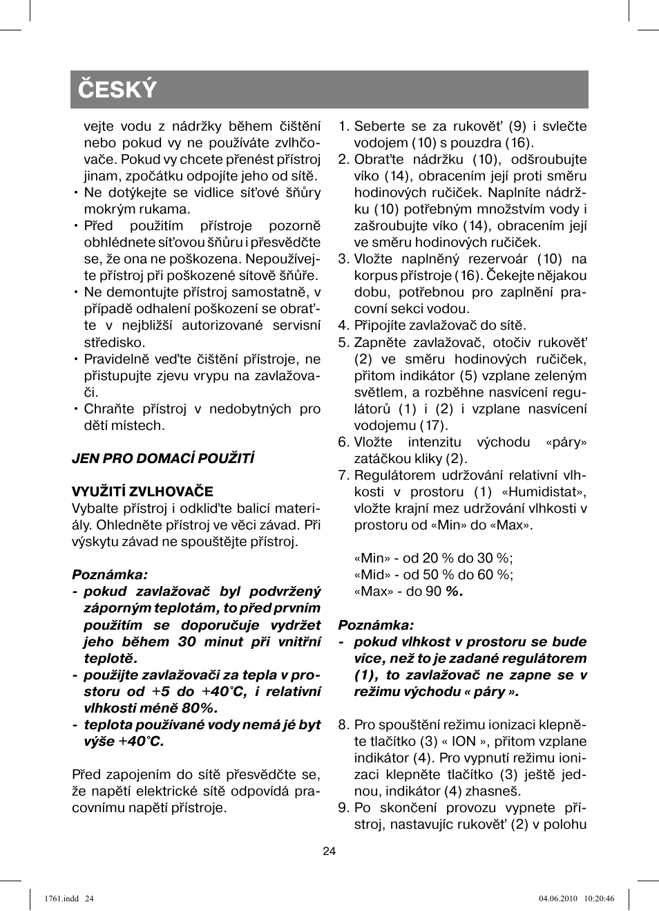 Český | Vitek VT-1761 User Manual | Page 24 / 40