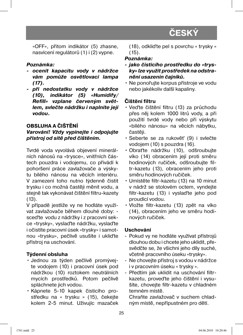 Český | Vitek VT-1761 User Manual | Page 25 / 40