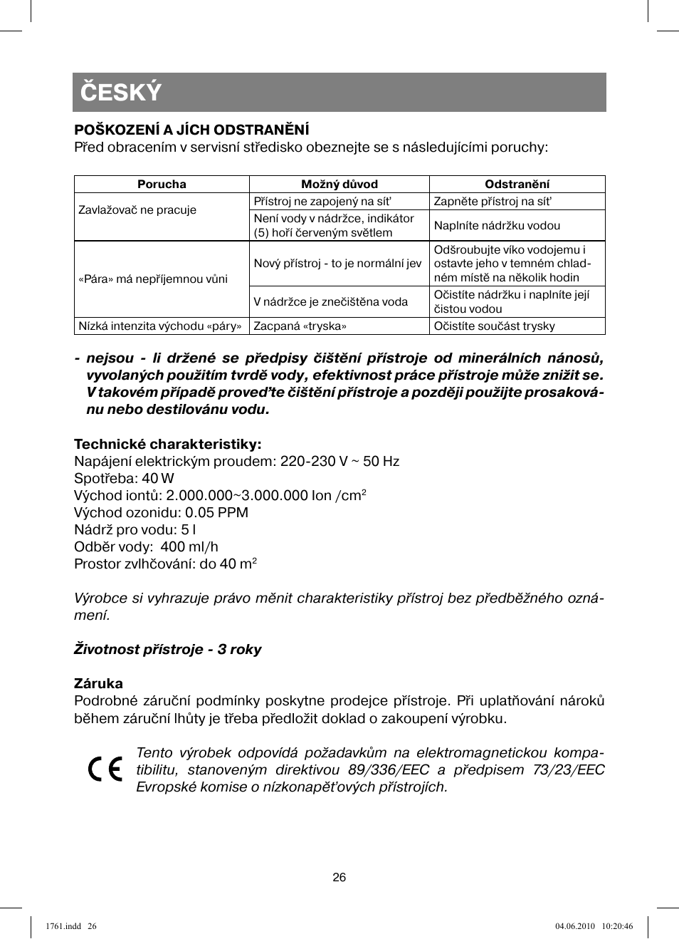 Český | Vitek VT-1761 User Manual | Page 26 / 40