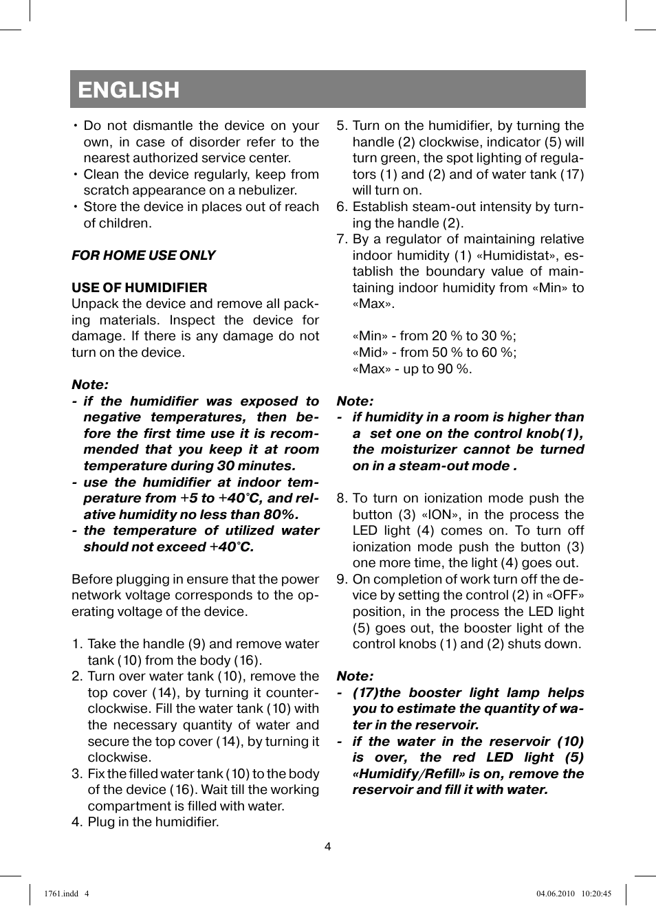 English | Vitek VT-1761 User Manual | Page 4 / 40