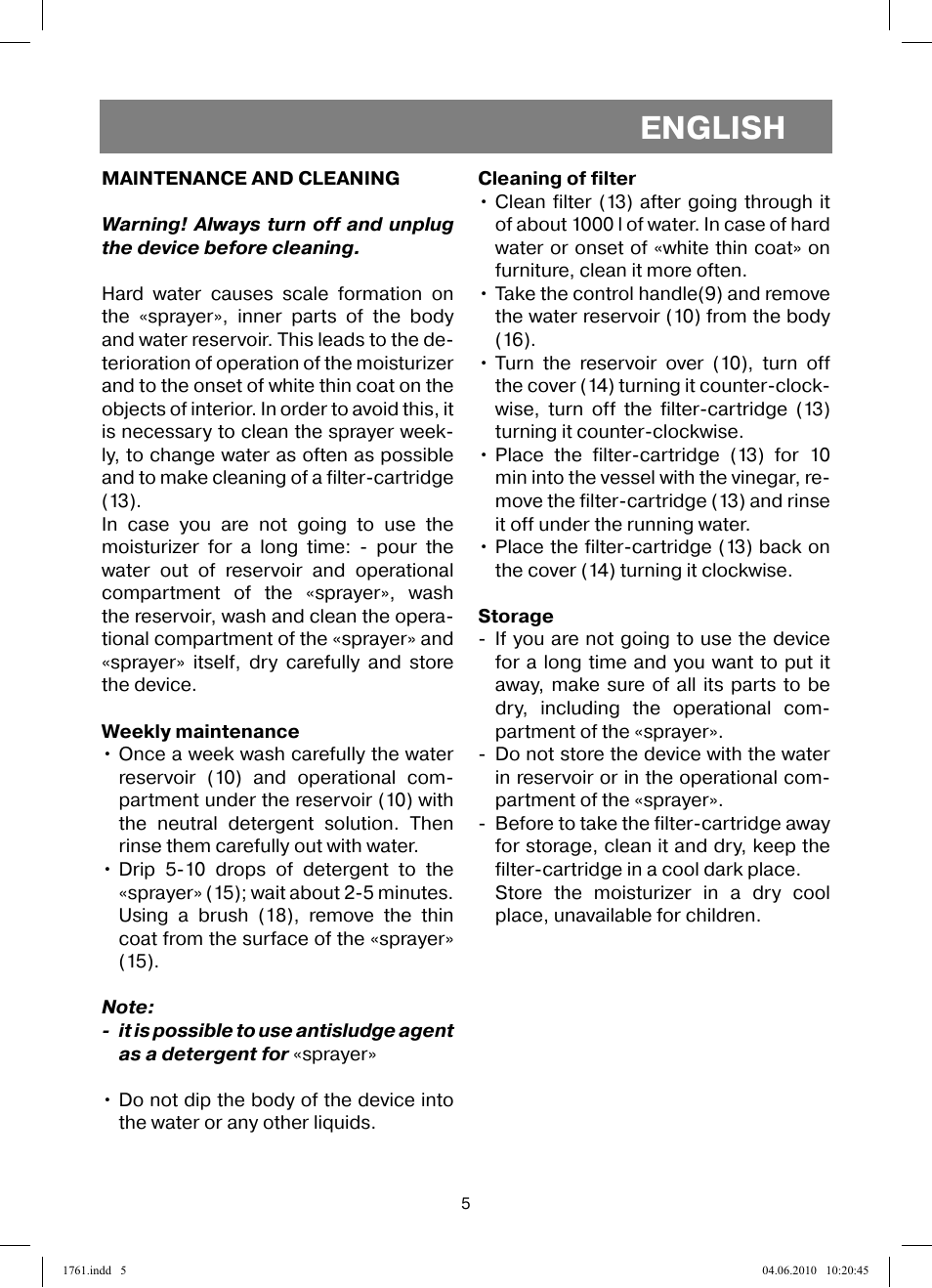 English | Vitek VT-1761 User Manual | Page 5 / 40