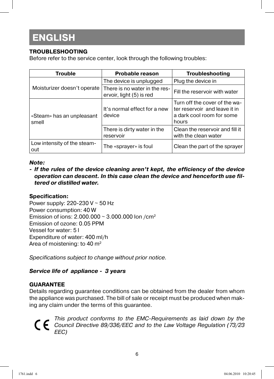 English | Vitek VT-1761 User Manual | Page 6 / 40