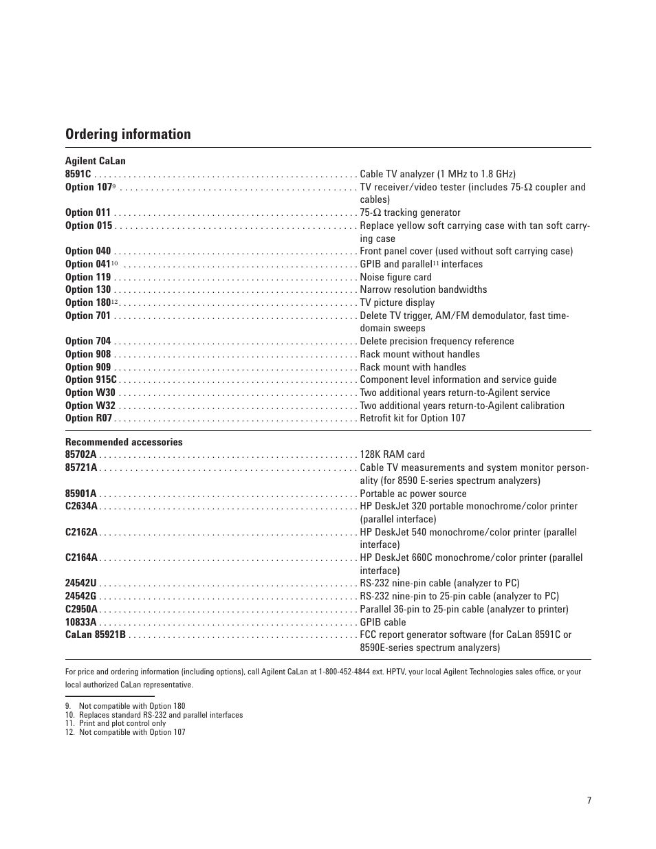 Ordering information | Atec Agilent-8591C User Manual | Page 7 / 8
