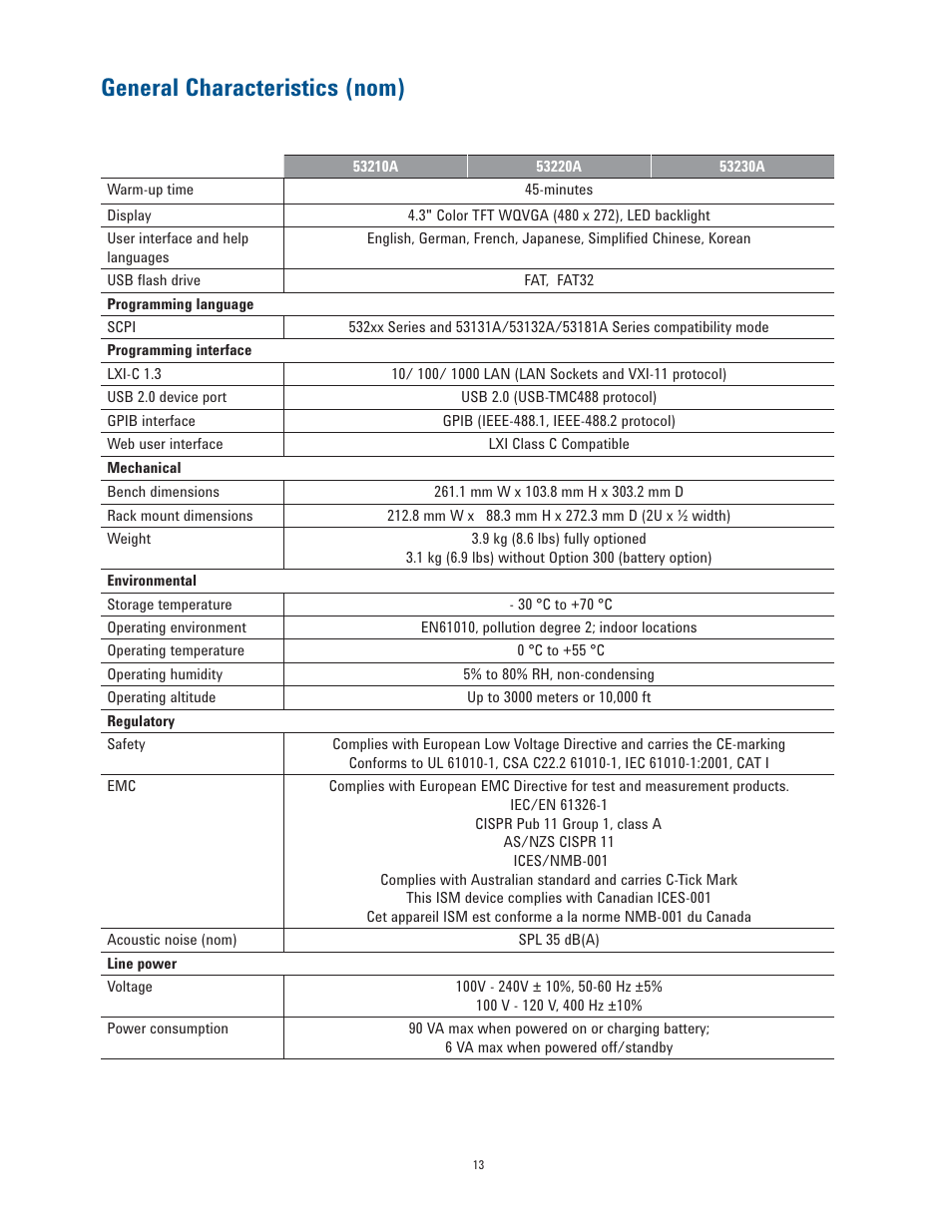 General characteristics (nom) | Atec Agilent-53200A Series User Manual | Page 13 / 24