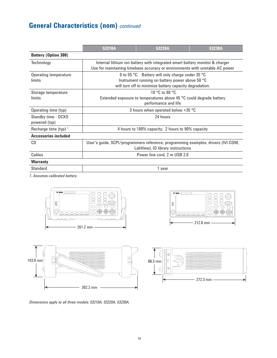 General characteristics (nom) | Atec Agilent-53200A Series User Manual | Page 14 / 24