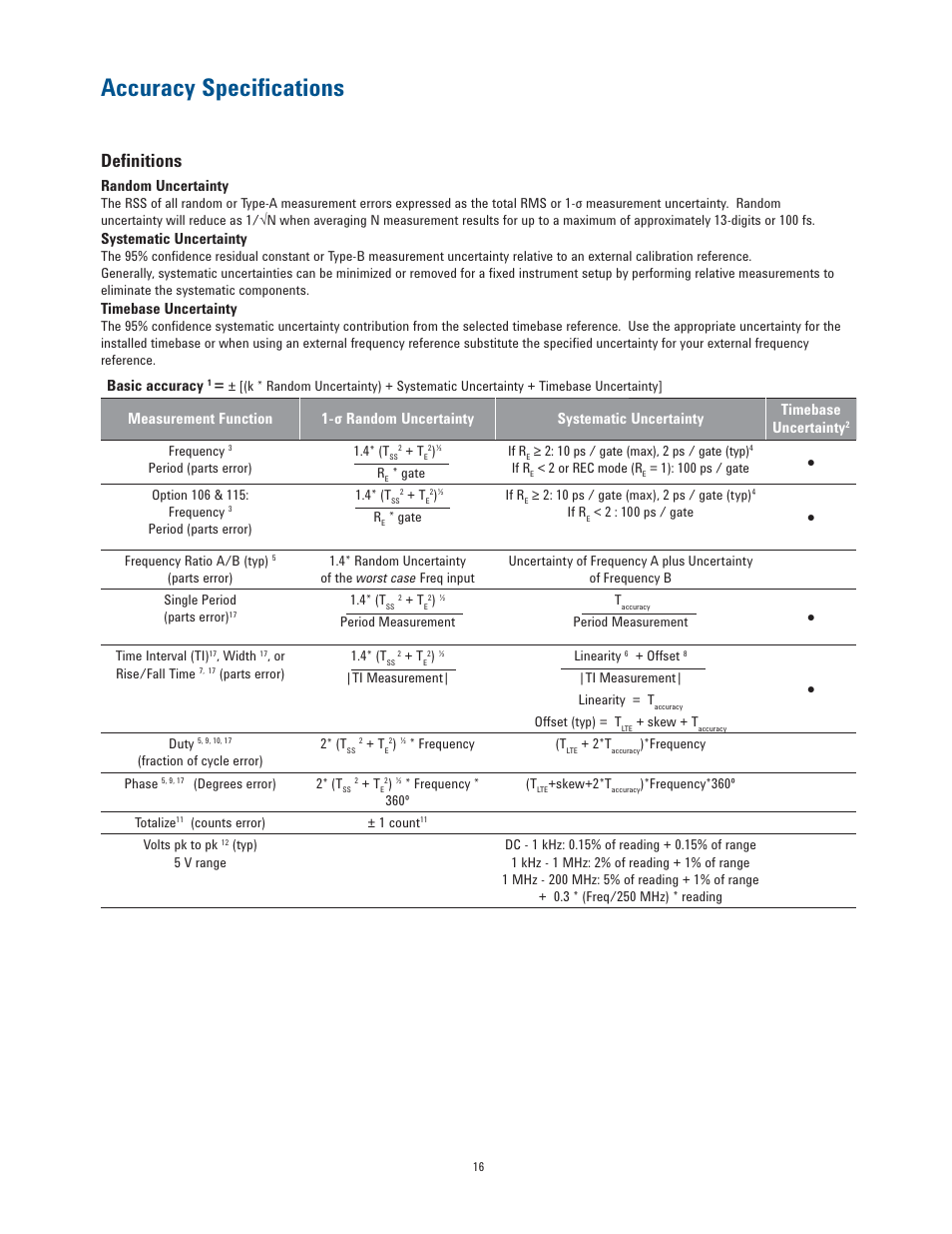 Accuracy specifications, Definitions | Atec Agilent-53200A Series User Manual | Page 16 / 24