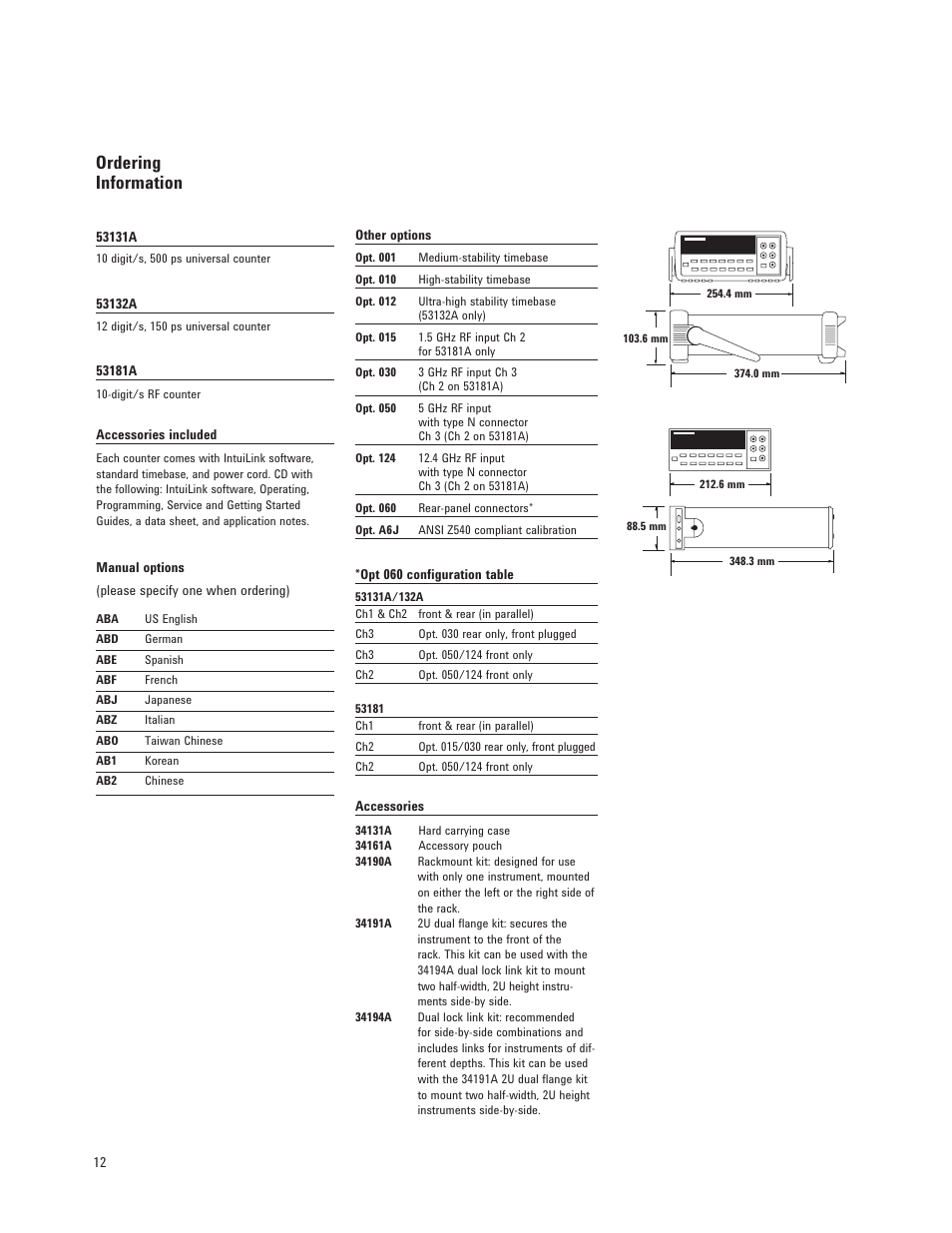 Ordering information | Atec Agilent-53132A-53131A-53181A User Manual | Page 12 / 13