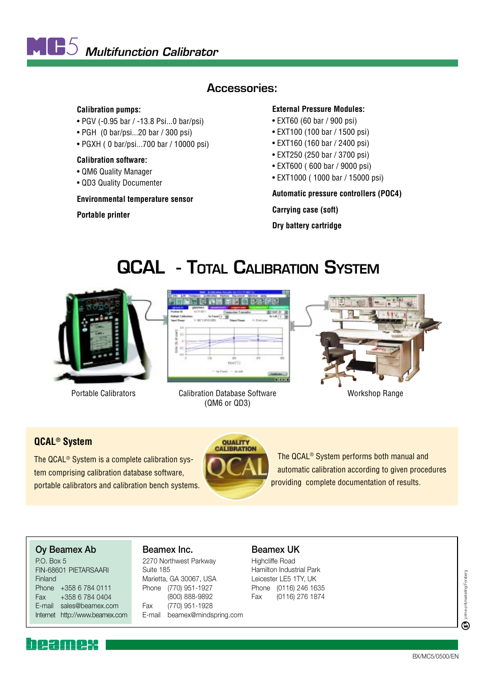 Qcal, Otal, Alibration | Ystem, Multifunction calibrator accessories | Atec Beamex-mc5 User Manual | Page 6 / 6