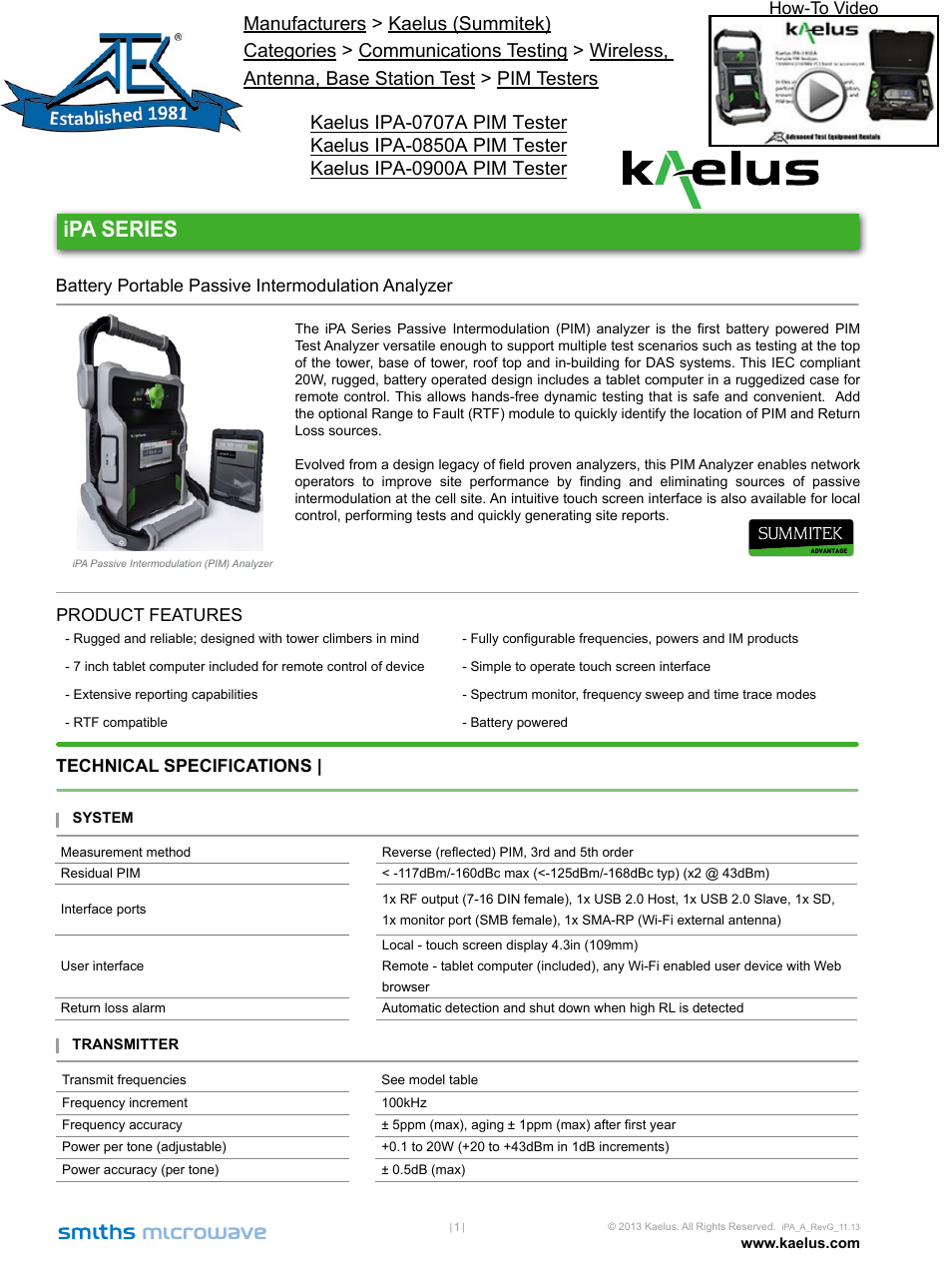 Atec Kaelus-IPA-A Series User Manual | 2 pages