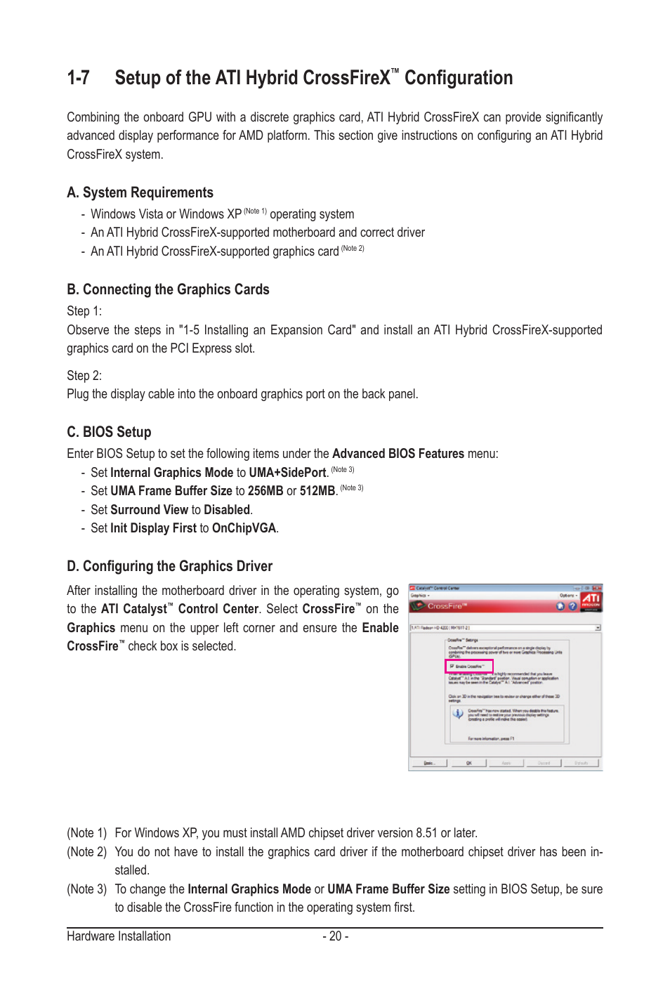 7 setup of the ati hybrid crossfirex, Configuration | GIGABYTE GA-MA790GPT-UD3H User Manual | Page 20 / 104