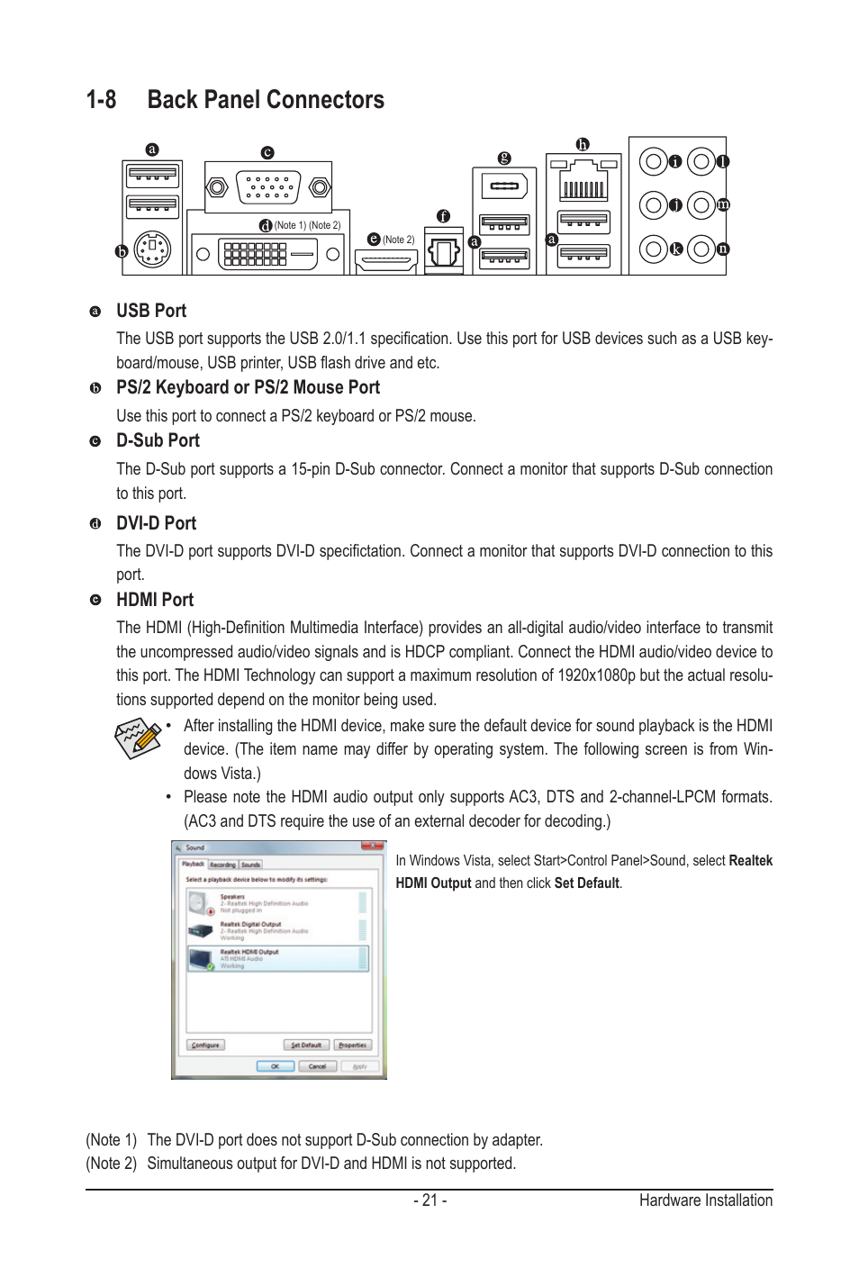 8 back panel connectors | GIGABYTE GA-MA790GPT-UD3H User Manual | Page 21 / 104