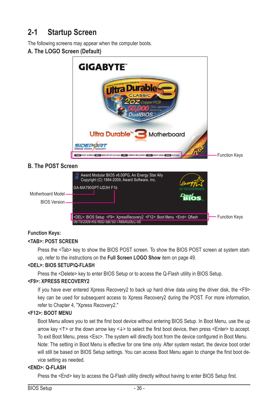 1 startup screen | GIGABYTE GA-MA790GPT-UD3H User Manual | Page 36 / 104