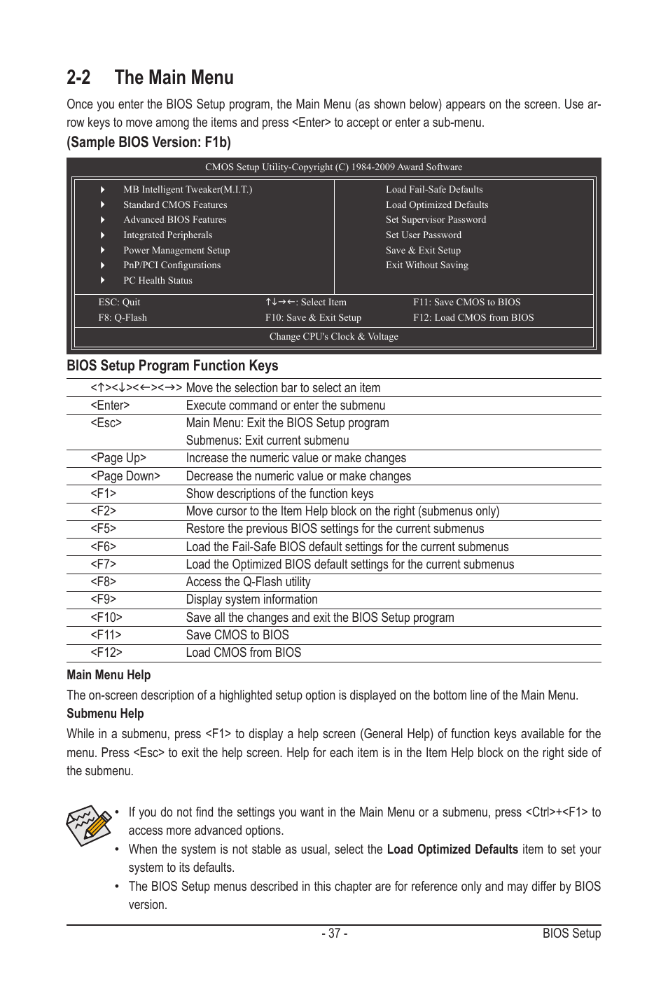 2 the main menu | GIGABYTE GA-MA790GPT-UD3H User Manual | Page 37 / 104