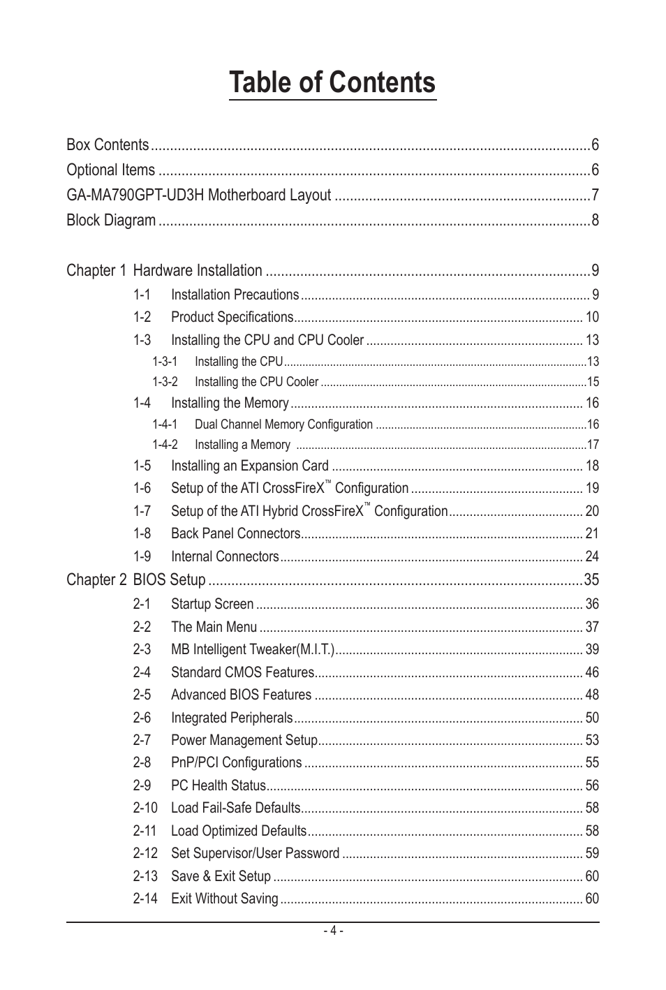 GIGABYTE GA-MA790GPT-UD3H User Manual | Page 4 / 104