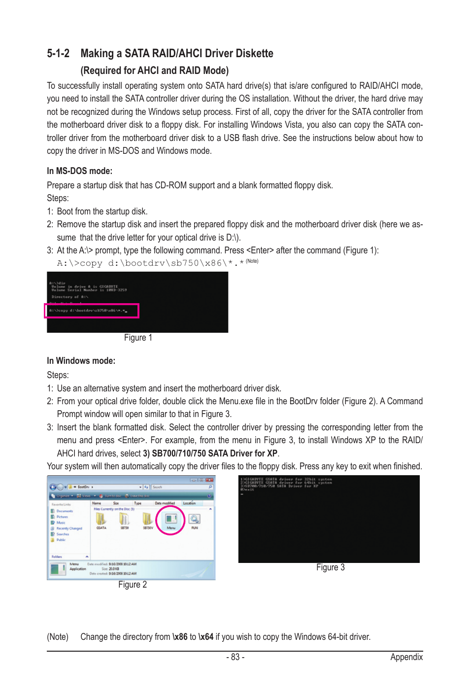 1-2 making a sata raid/ahci driver diskette | GIGABYTE GA-MA790GPT-UD3H User Manual | Page 83 / 104