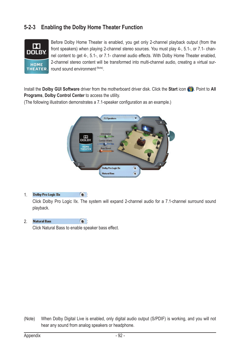 2-3 enabling the dolby home theater function | GIGABYTE GA-MA790GPT-UD3H User Manual | Page 92 / 104