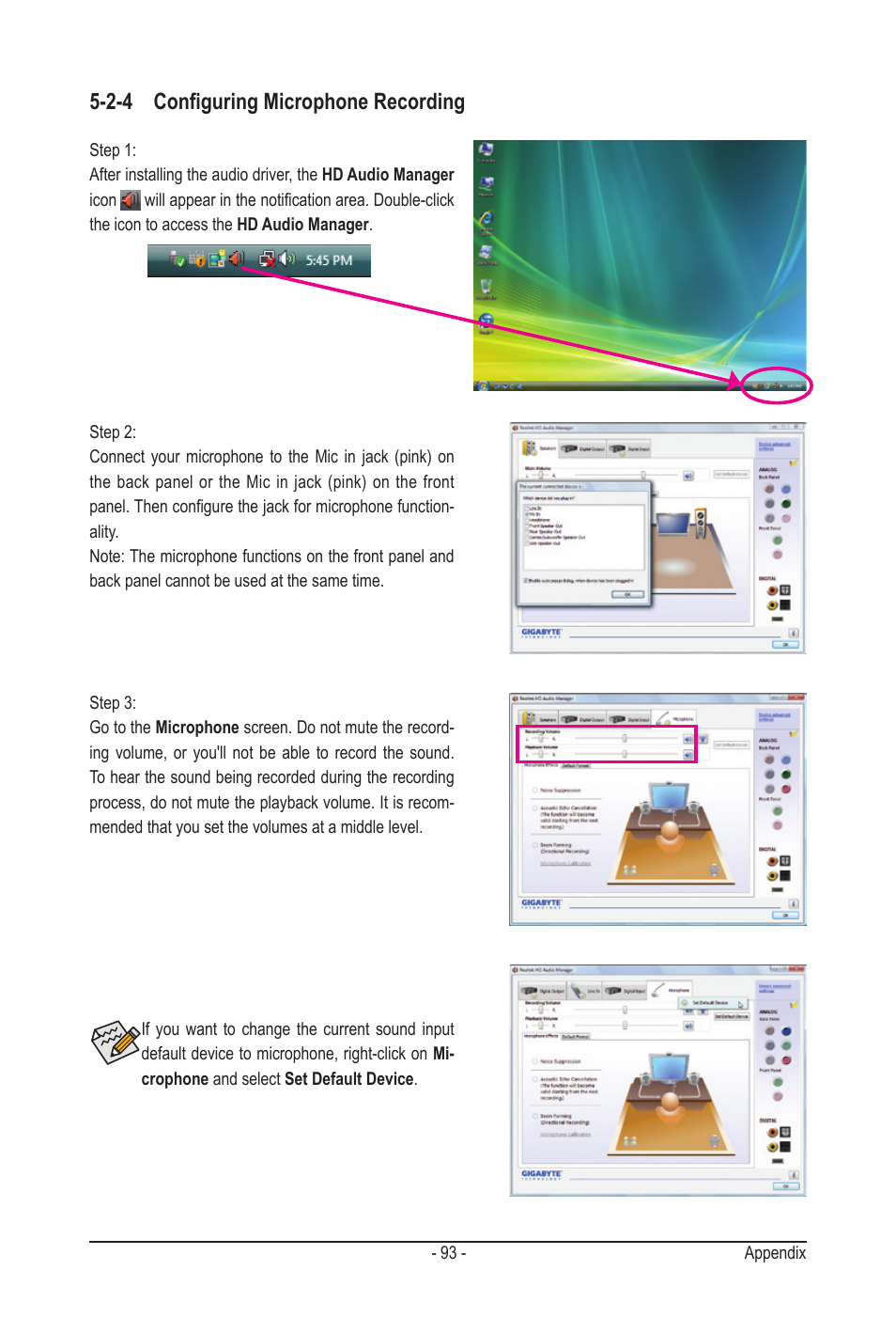 2-4 configuring microphone recording | GIGABYTE GA-MA790GPT-UD3H User Manual | Page 93 / 104