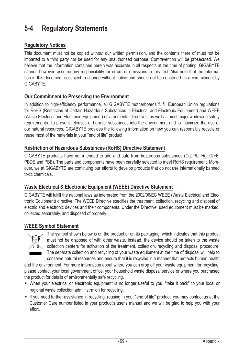 4 regulatory statements | GIGABYTE GA-MA790GPT-UD3H User Manual | Page 99 / 104