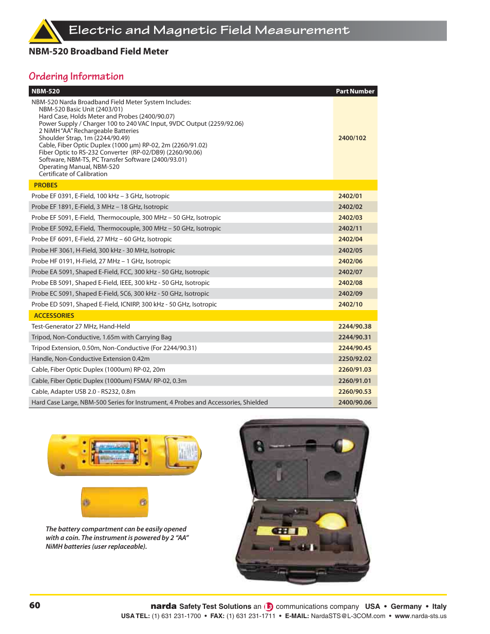 Electric and magnetic field measurement, Ordering information, Nbm-520 broadband field meter | Atec Narda-NBM-520 User Manual | Page 4 / 4