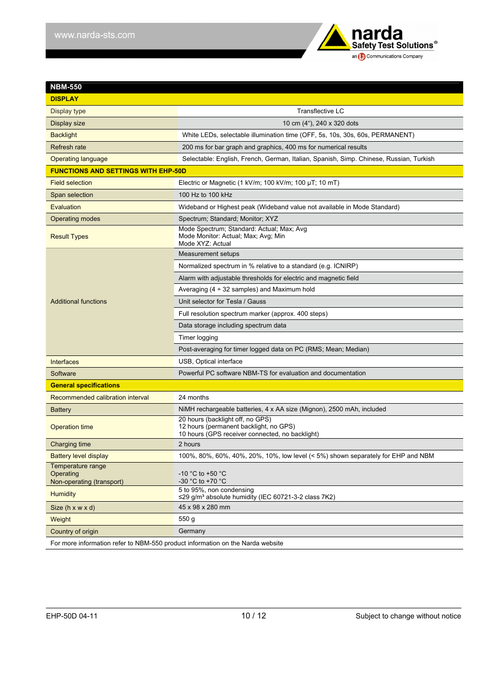 Atec Narda-EHP-50D User Manual | Page 10 / 12