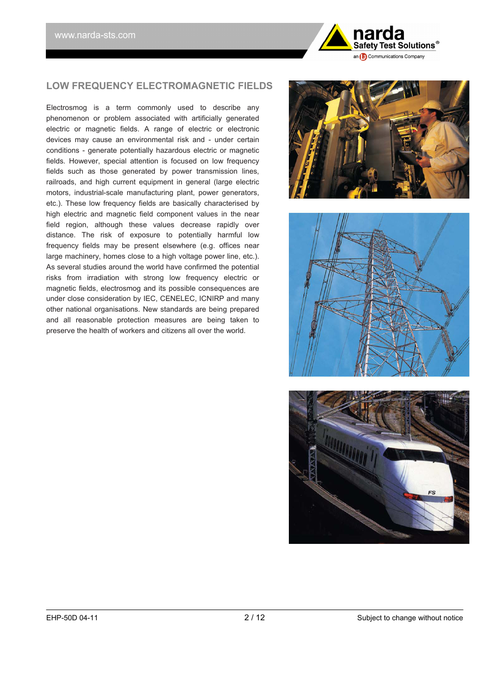 Low frequency electromagnetic fields | Atec Narda-EHP-50D User Manual | Page 2 / 12
