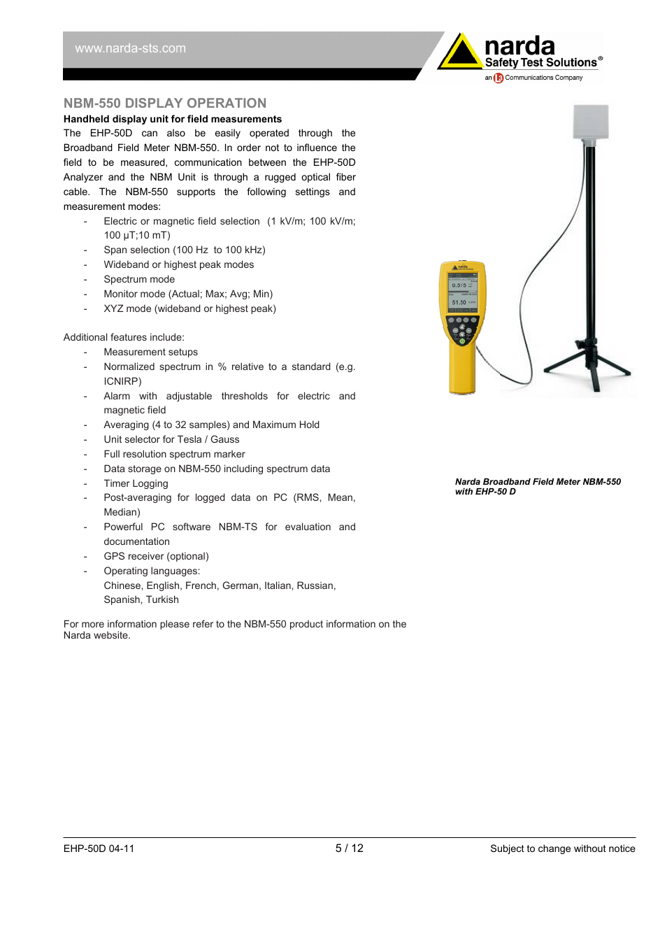 Nbm-550 display operation | Atec Narda-EHP-50D User Manual | Page 5 / 12