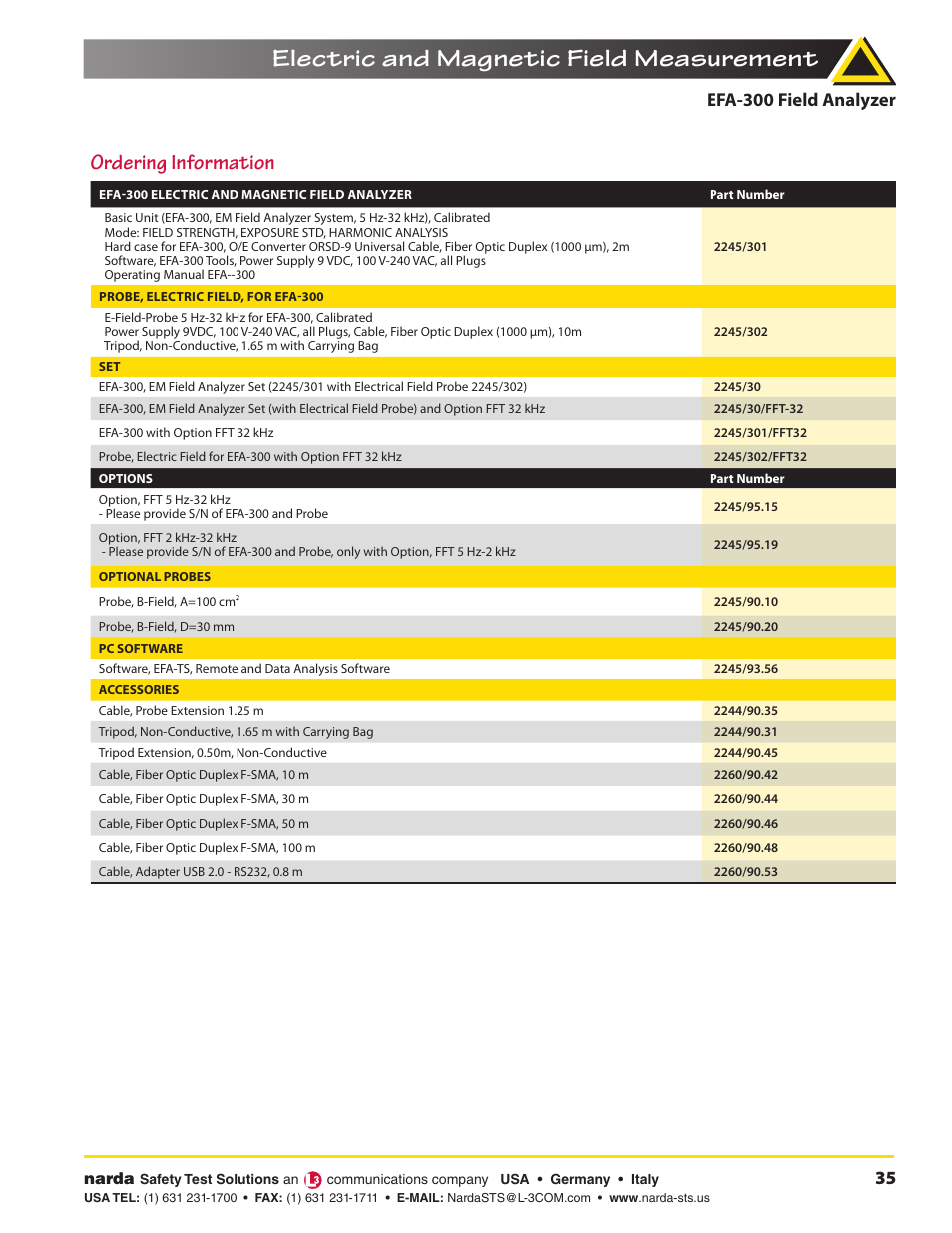 Electric and magnetic field measurement, Ordering information, Efa-300 field analyzer | Atec Narda-EFA300 User Manual | Page 7 / 7