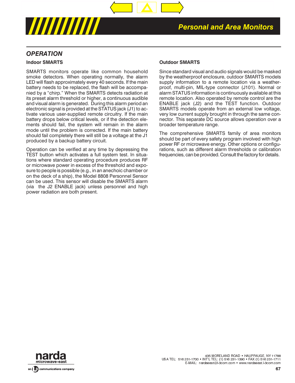 Personal and area monitors, Operation | Atec Narda-8800 Series User Manual | Page 2 / 6
